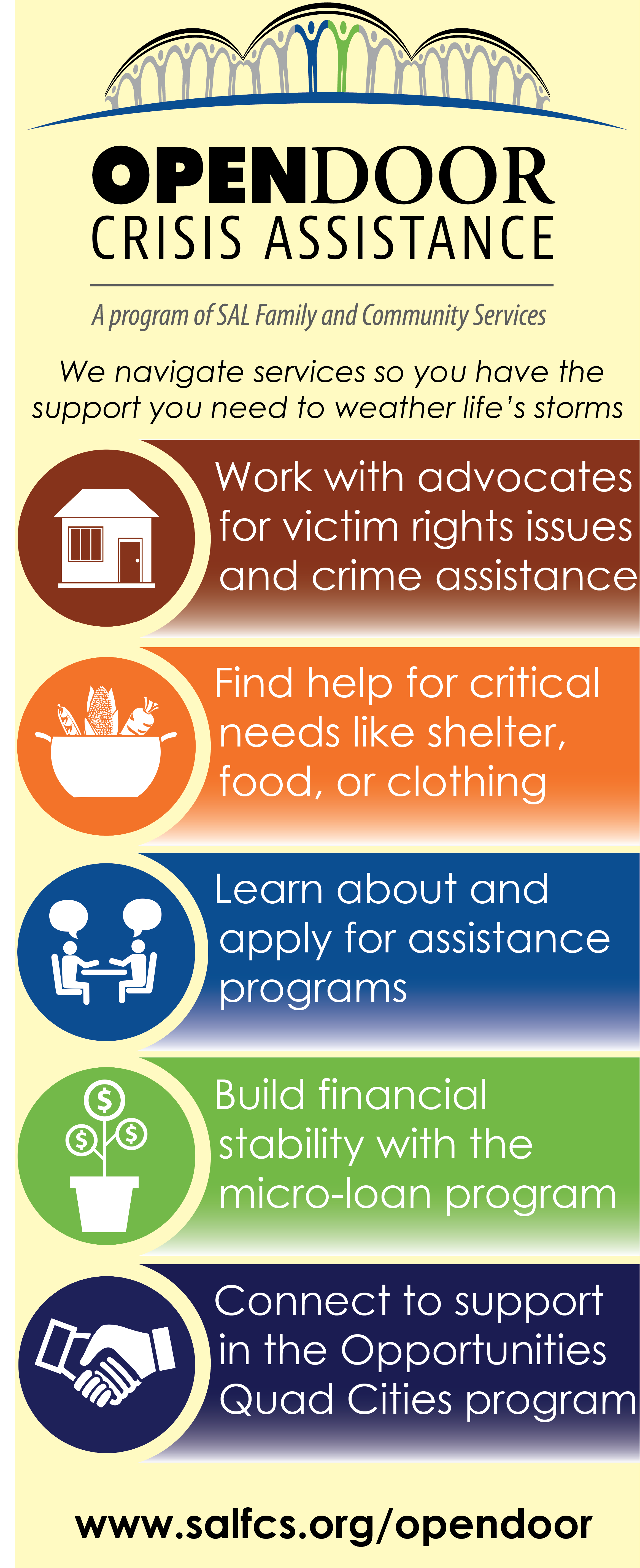 Get help with food, clothing, and crisis support from Open Door